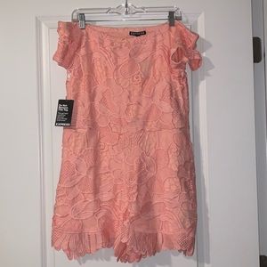 Off the shoulder peach lace romper